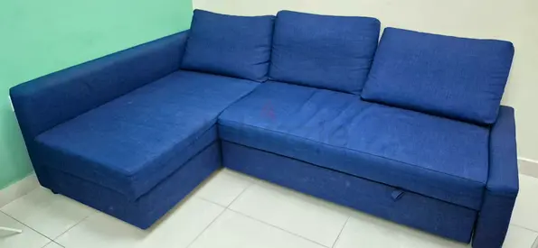 Blue L-shaped Fabric Sofa - 3-Seater with Chaise