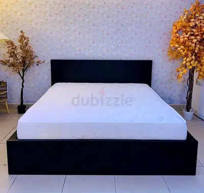 Minimalist Black Platform Double Bed Frame with Headboard