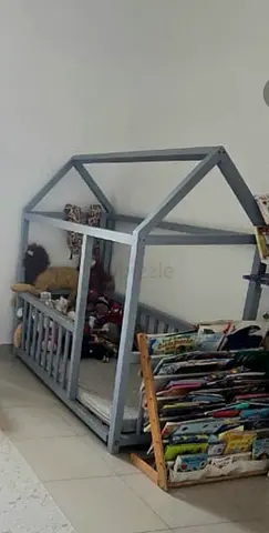 Kids Grey wooden house bed single
