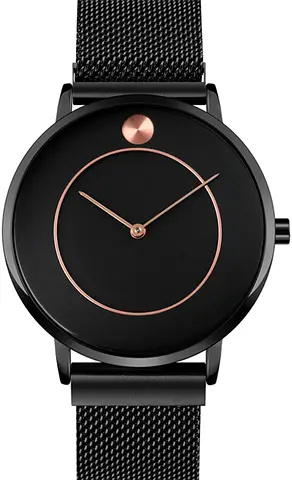 Skmei 9197 Minimalist Black Mesh Band Mens Watch with Rose Gold Accents