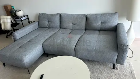 Light Grey L-Shaped Fabric Sofa with Chaise
