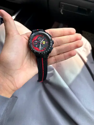 Ferrari-style Mens Sport Watch with Black  Red Strap