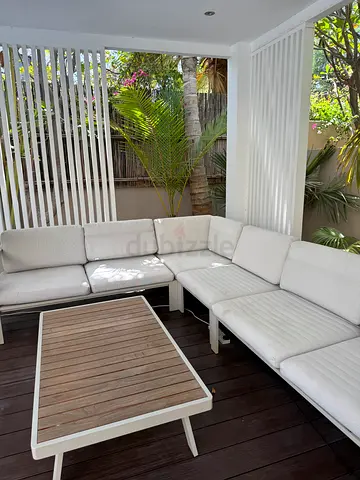 Premium Outdoor Furniture Set – L-Shaped Sofa, Dining Table (10 Chairs)  4 Sunbeds