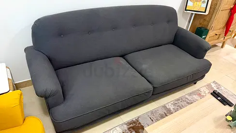 Comfortable 3-Seater Dark Grey Fabric Sofa — Good Condition