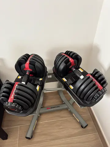 Adjustable Bowflex dumbbells/ Stand and Foldable Bowflex Bench in Good Condition