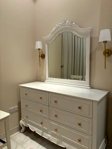 White Classic Dresser with Floral decal Mirror with high chair