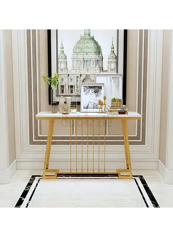 Modern Gold  White Console Table - Entryway Hall Table  Restaurant Furniture Supplier Dubai