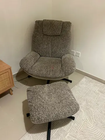 Gray Upholstered Recliner Armchair with Ottoman