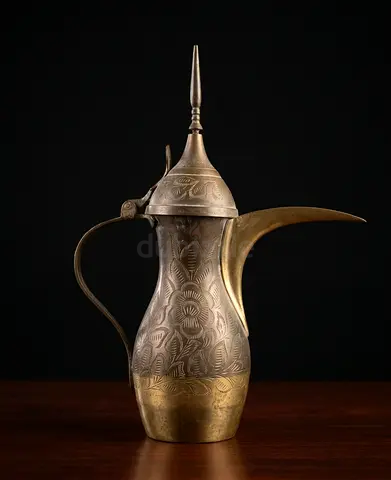 Vintage Brass Dallah – 38cm Hand- Engraved Brass Dallah Coffee Pot - Decorative Piece