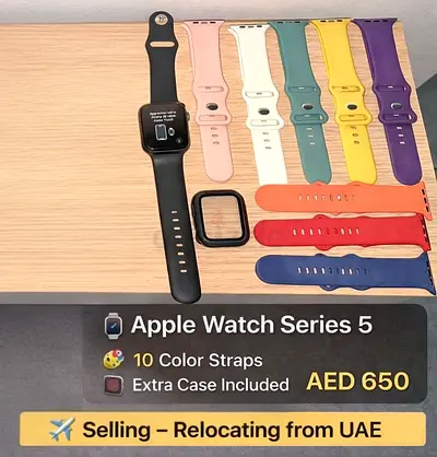 Apple Watch Series 5 with 10 Color Straps + Extra Case - Very Good Condition