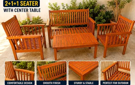Outdoor Wooden 2+1+1 Seating Set with Center Table