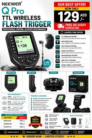 Neewer Q Pro TTL Wireless Flash Trigger - Canon/Nikon Compatible