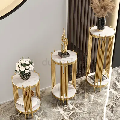 Marble round light luxury slab flower stand, living room balcony floor-standing bonsai ornament