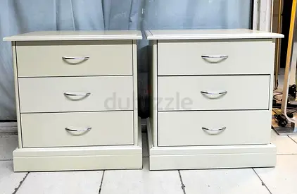 Pair of white 3-drawer bedside tables / nightstands