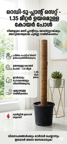 Ready-to-Plant Indoor Set: 1.35m Tall Coir Pole  Premium Pot
