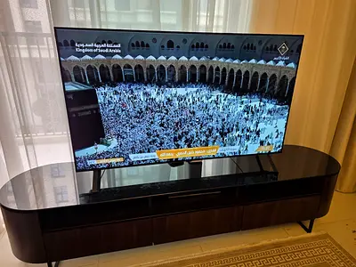 Dark Wood Curved TV Unit