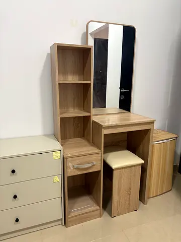 dressing table with mirror, and bench