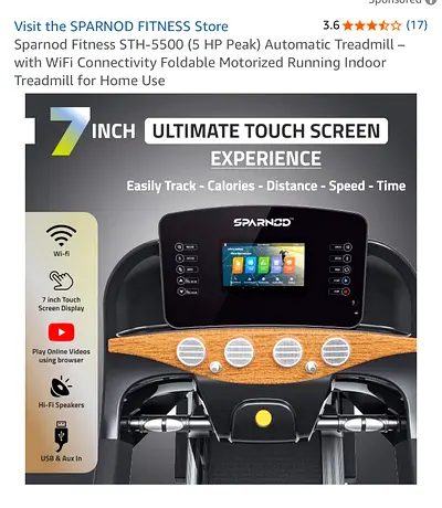 Sparnod Fitness Motorized Treadmill with 7 Touchscreen (Foldable)
