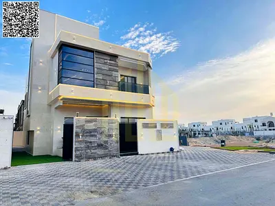 Corner villa for sale in Ajman | 5 master bedrooms + roof terrace | Large setback | Close to the mosque | Registration fees included