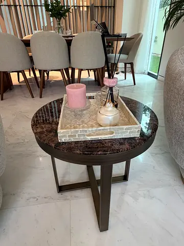 Round Marble-Top Coffee Table with Metal Base and TV unit