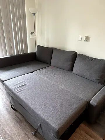 Grey Fabric Corner Sofa Bed - Pull-out Sleeper, Good Condition