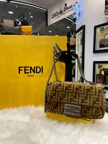 Fendi Baguette Zucca Chain Midi Cloth Shoulder Bag (Authentic/New)