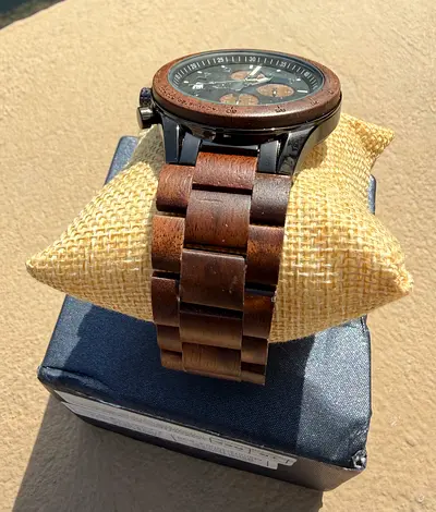 Mens Wooden Chronograph Watch - Dark Wood Bracelet