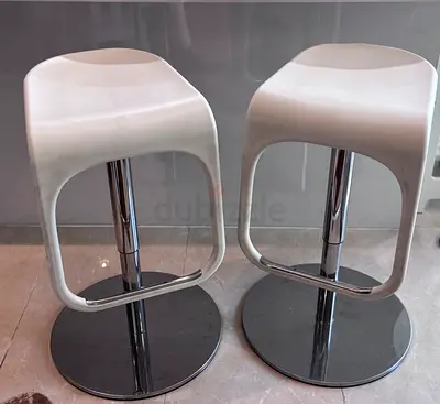 Set of 2 x Modern White Adjustable Bar Stools with Chrome Base