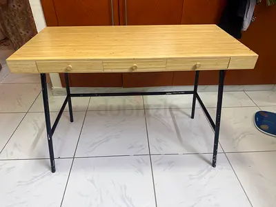 Compact Wooden Study Table with Drawers — Light Oak Finish