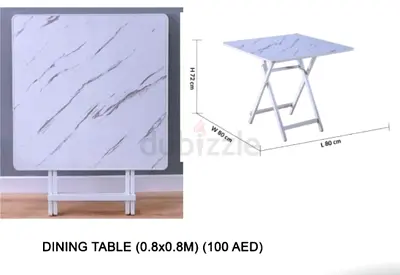Compact Foldable Marble-Top Dining Table (80 x 80 cm) - 100 AED