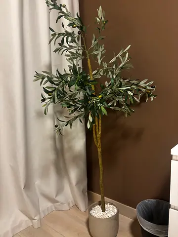 Tall artificial olive tree in decorative pot - perfect for living room or bedroom