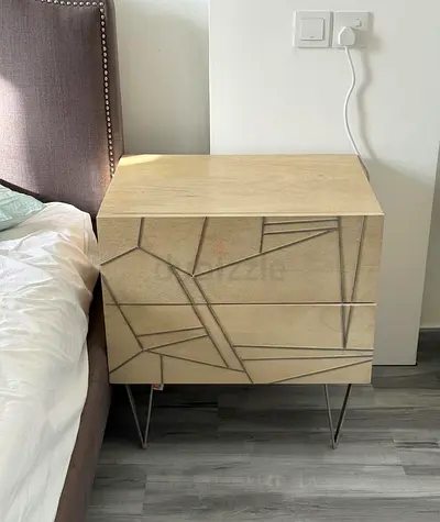 Modern Geometric 2-Drawer Nightstand - Light Wood Finish