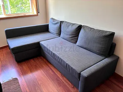 L-shaped Gray Fabric Sofa with Storage - Good Condition