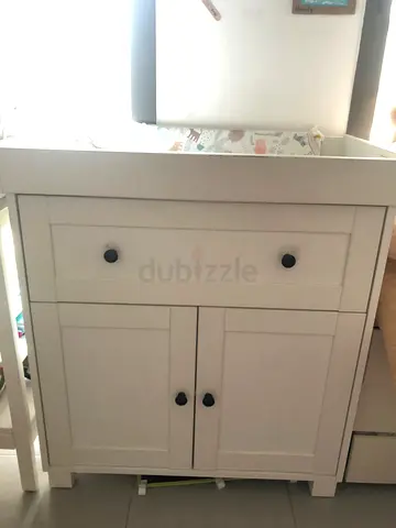 White Wooden Baby Changing Table with Storage Cabinet