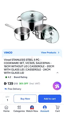 Vinod 5-piece Stainless Steel Cookware Set (Saucepan  2 Casseroles) with Glass Lids