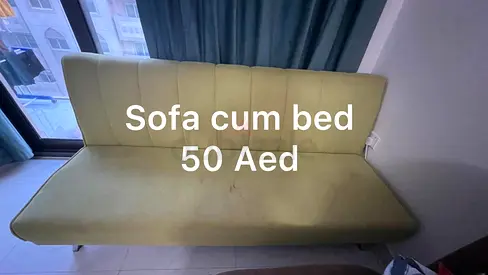 Light Green Sofa Cum Bed - Good Condition, 50 AED