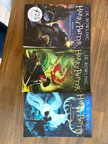 Set of 3 Harry Potter paperback books - Philosophers Stone, Chamber of Secrets, Prisoner of Azkaban