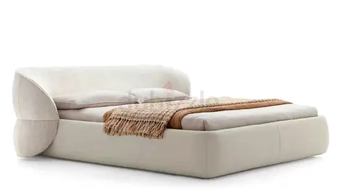 Modern Low-Profile Upholstered Double Bed in Cream - Excellent Condition
