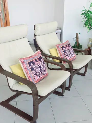 Ikea poang leather arm chairs