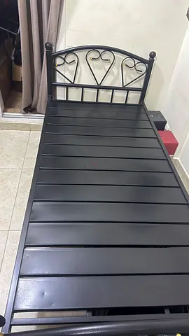 Single Metal Bed Frame with Decorative Headboard - Black