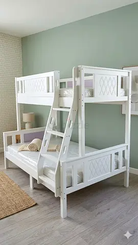 White Wooden Bunk Bed for Kids - Sturdy Twin over Twin
