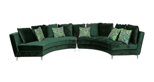 Curved Dark Green Velvet Sectional Sofa — Spacious Corner Lounge