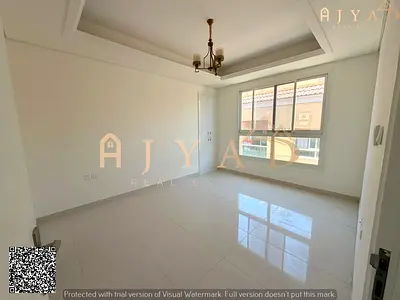 For annual rent: large 3 bedroom reception apartment in Al Mowaihat 3 Ajman, Academy Street, 3 beds, 3 baths, balcony, central cooling, wall cabinets
