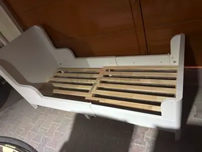 Single white wooden bed frame , including mattress with headboard and footboard (good condition)