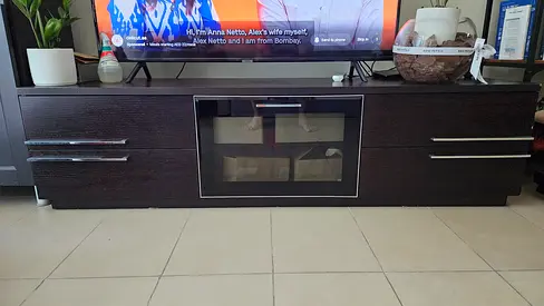 Dark Wood TV Cabinet / Entertainment Unit with Glass Door