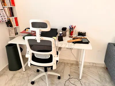 White Minimalist Study Desk with Ergonomic Mesh chair - Excellent condition New