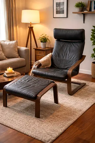 IKEA POÄNG Armchair with Footstool - Dark Brown (Glose) - Good Condition