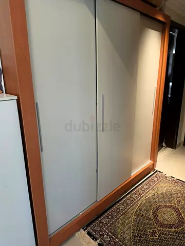 Sliding Door Wardrobe / Armoire - Light Wood  White Finish