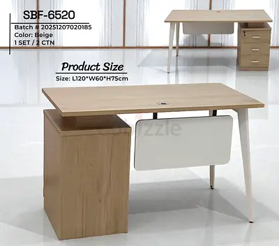 Wooden Office Desk with Drawer Unit - Beige, 120x60x75cm