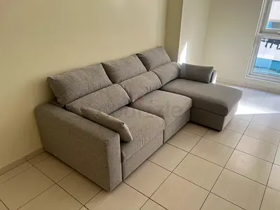 IKEA Esklstuna L shape sofa Bed GrLight Grey L-Shaped Fabric Sofa — Comfortable 3-Seater with Chaise